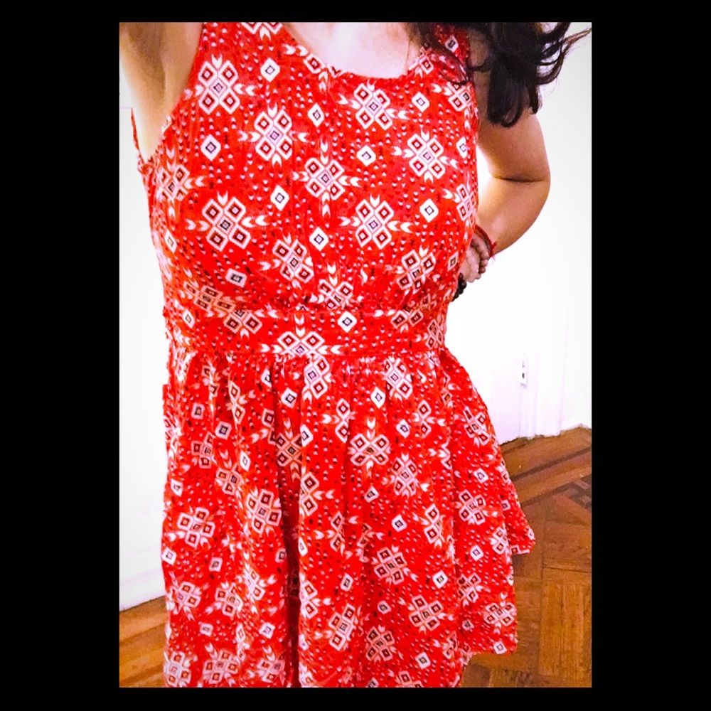 Red fit and flare cotton summer dress